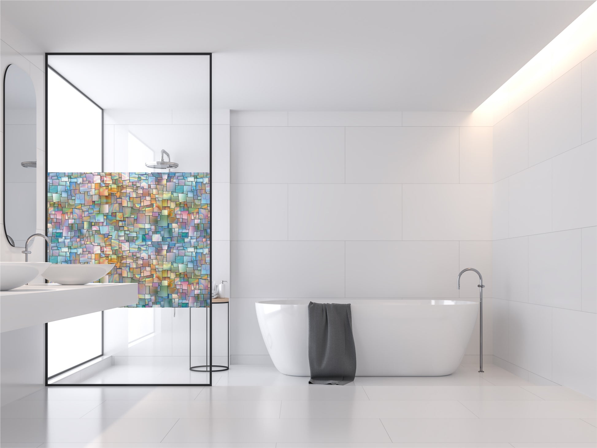 Glass holographic window film
Privacy bathroom shower screen