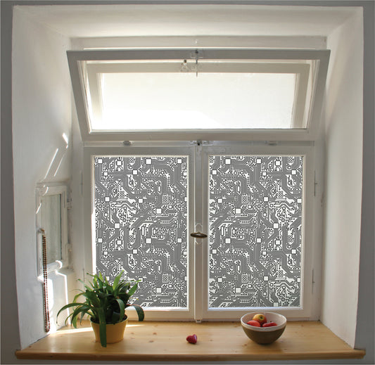 PCB board inspired pattern window film privacy stained glass effect