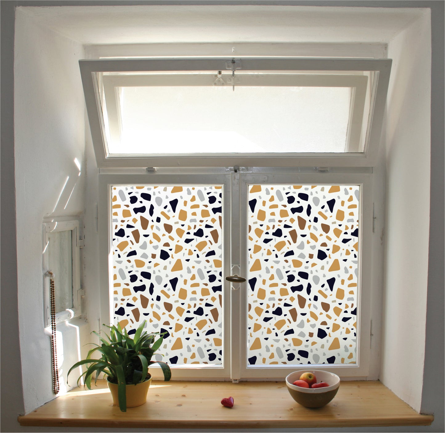 Terrazzo inspired pattern window film privacy stained glass effect