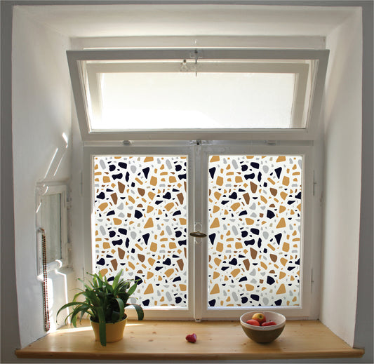 Terrazzo inspired pattern window film privacy stained glass effect