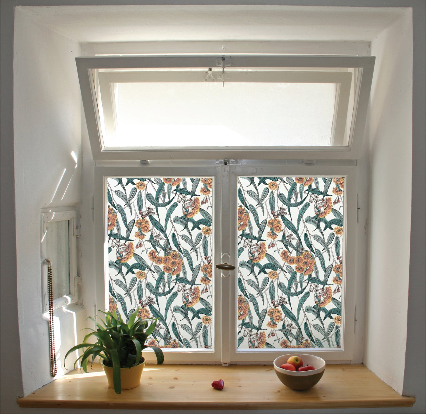 Eucalyptus pattern window film privacy stained glass effect