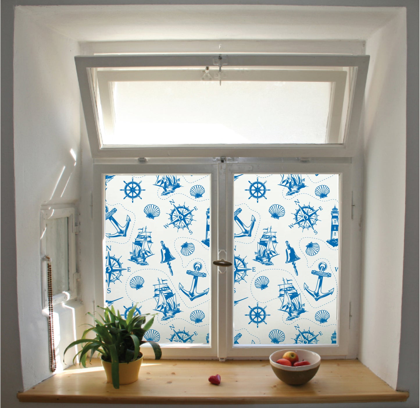 Nautical pattern window film privacy stained glass effect