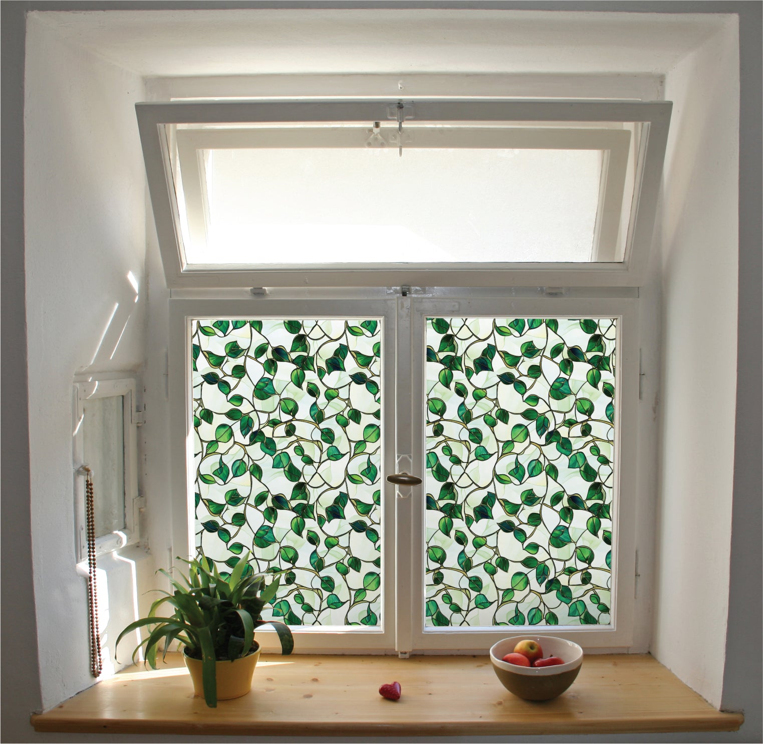 Emerald ivy privacy window film stained glass effect