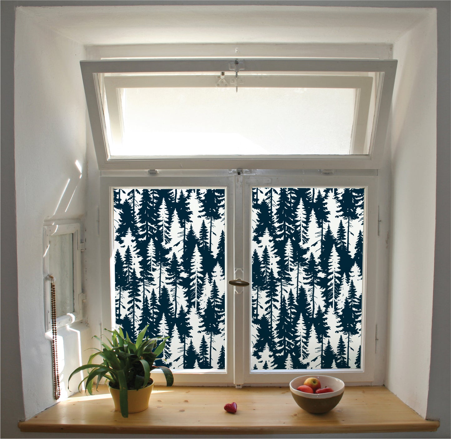 Pine tree forest dark blue privacy window film