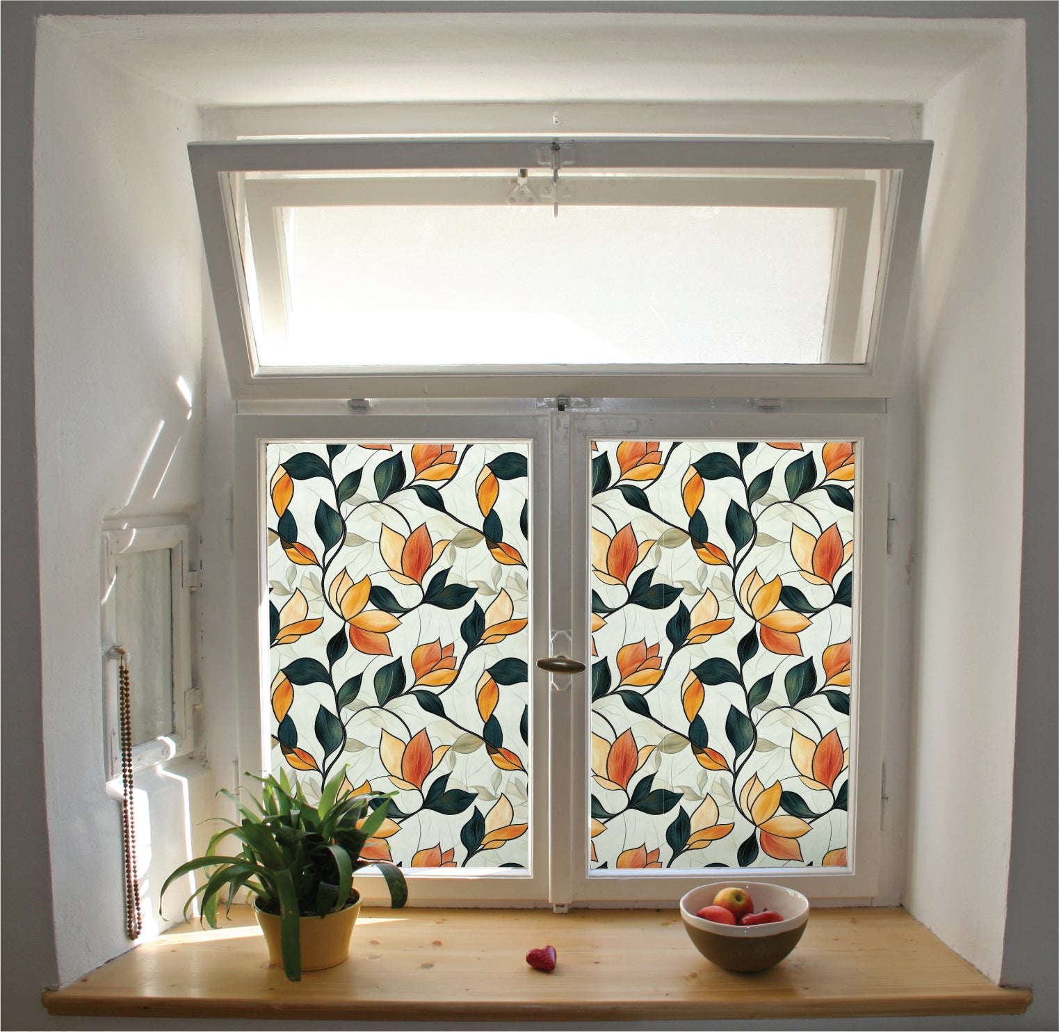 Peachy leaf privacy window film stained glass effect