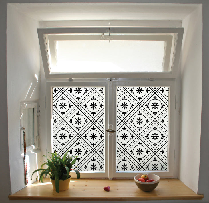 Victorian style privacy window film design comes in different colours 