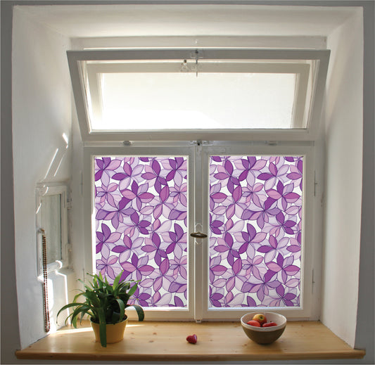 Violet flower privacy window film stained glass effect