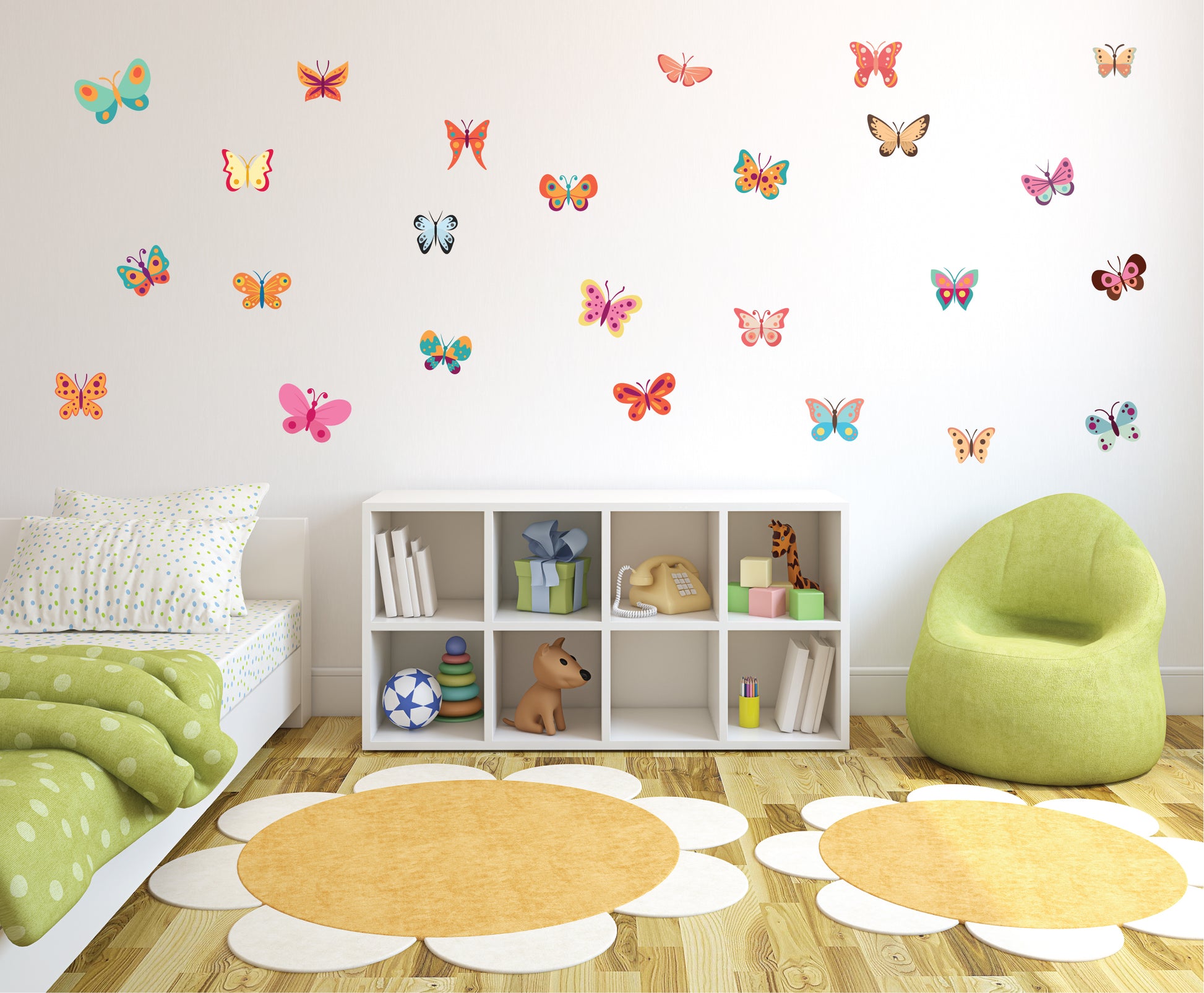 Butterflies wall decal set colourful, removable, repositionable and environmentally friendly self adhesive vinyl