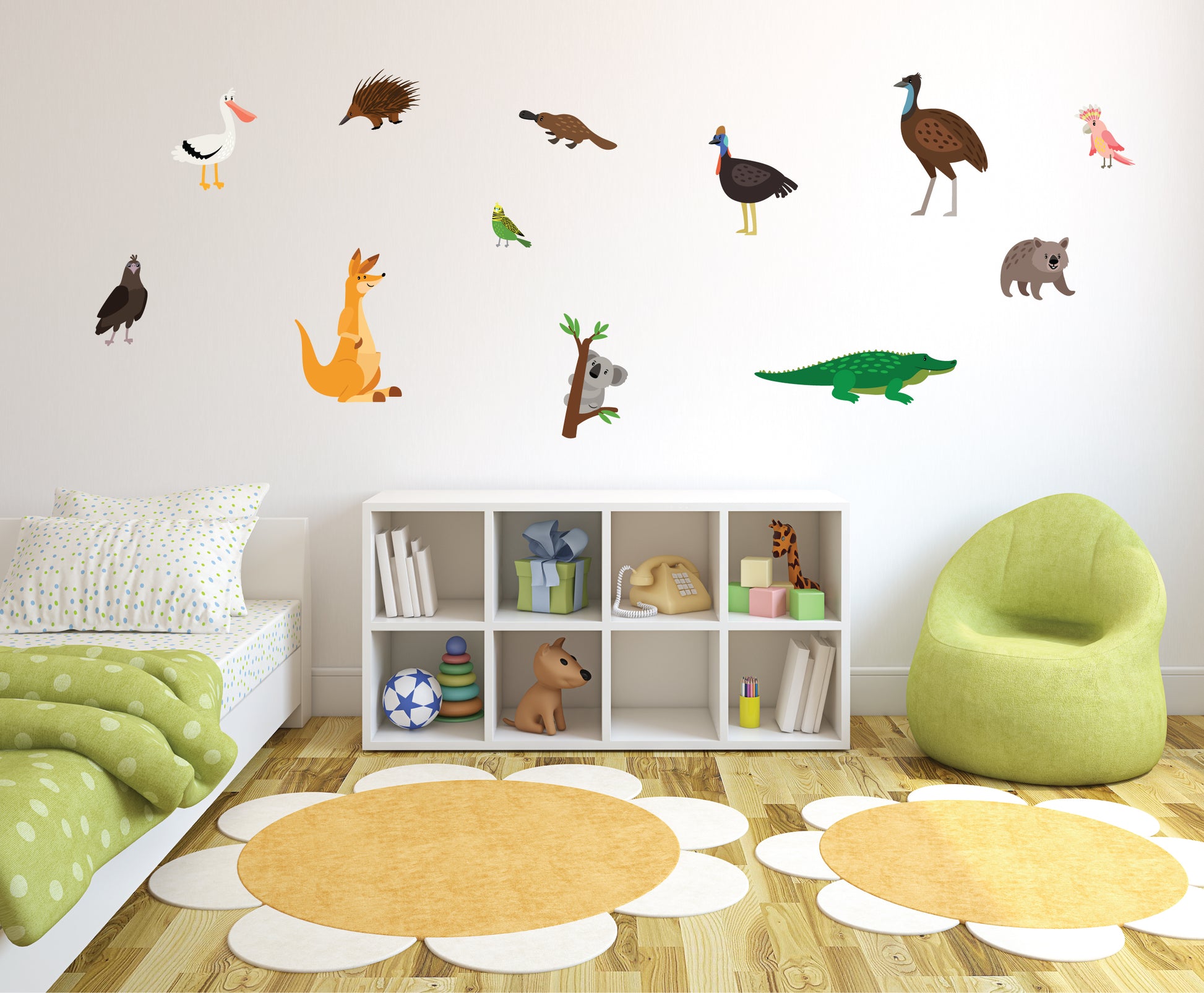 Aussie animals wall decal set colourful, removable, repositionable and environmentally friendly self adhesive vinyl