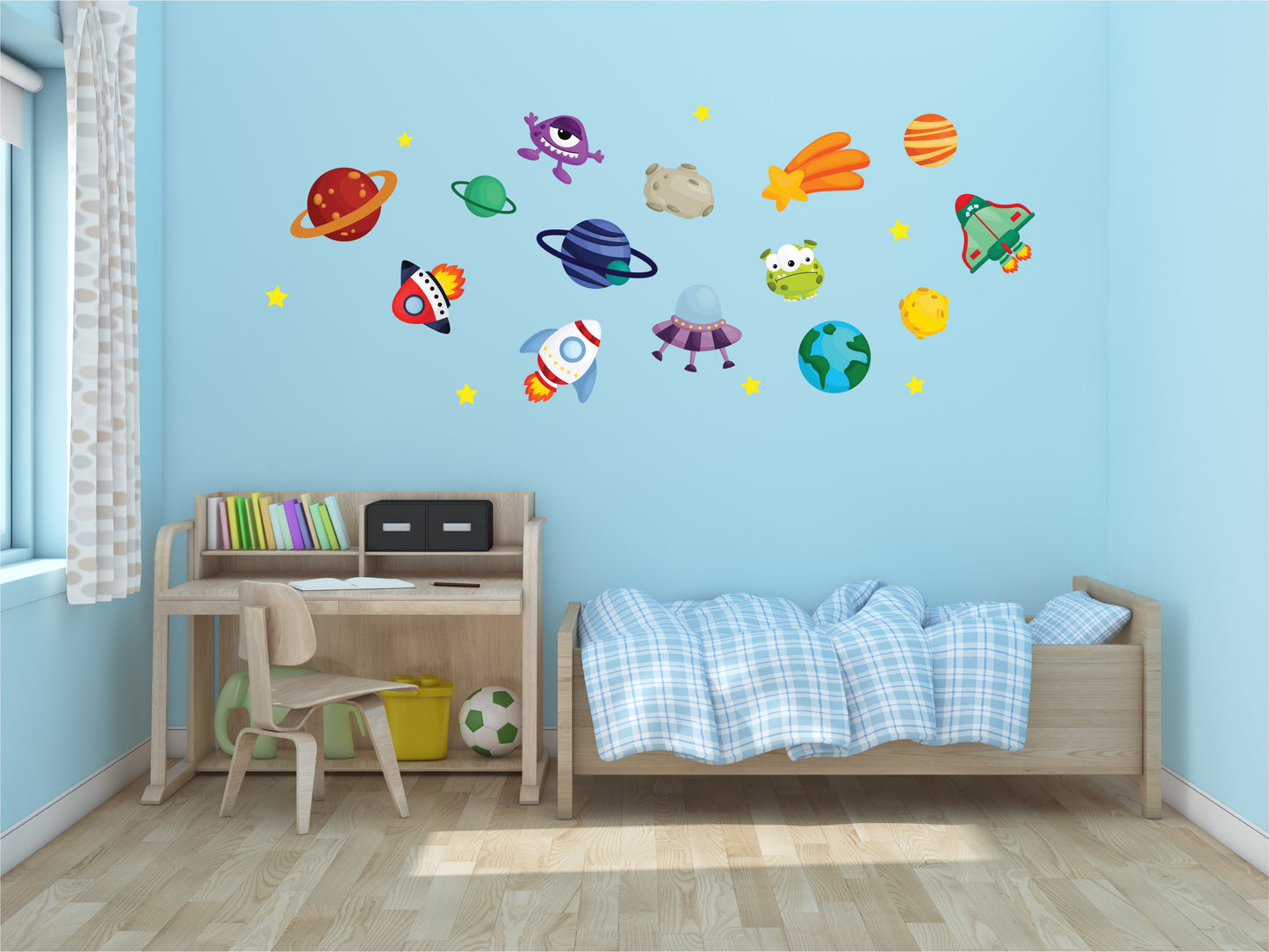 Space animals wall decal set colourful, removable, repositionable and environmentally friendly self adhesive vinyl