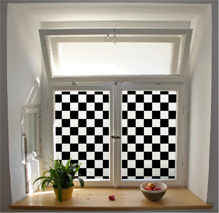 Black colour chequers frosted privacy film