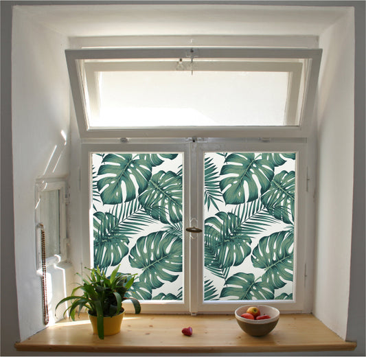 Monstera pattern window film privacy stained glass effect